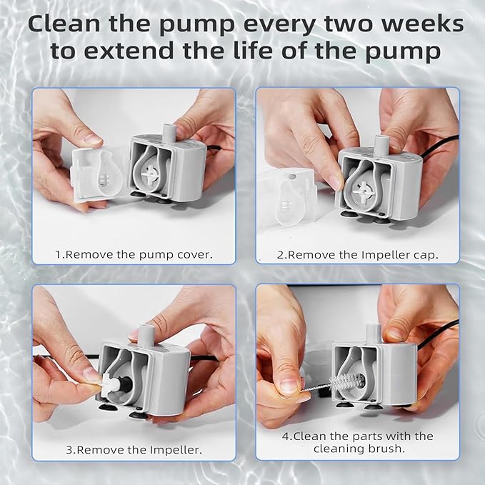 Ultra-Quiet Replacement Pump for Stainless Steel Cat Water Fountains - SMA-800 Motor - Safe and Easy to Clean with Low Voltage DC 5V and USB Cable (Pump) (Bottom Pump+Brush)