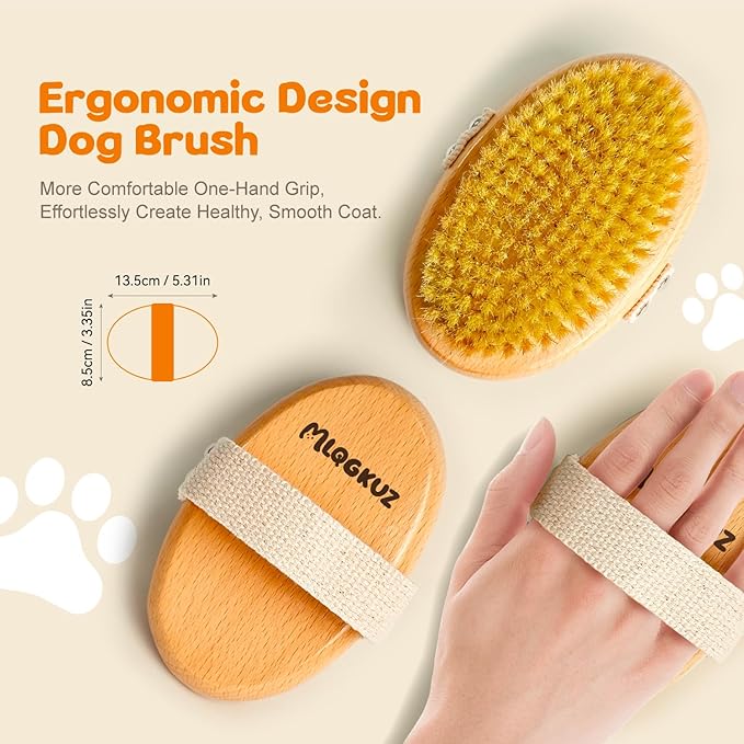 Professional Dog Brush Boar Bristle for Short-Haired Dogs - Reduces Shedding, Non-Slip Grip, Gentle Grooming