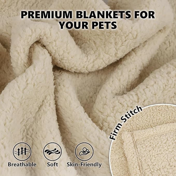 Furrybaby 2-in-1 Premium Sherpa Pet Blankets for Medium Dogs & Cats, Super Soft Washable Fleece, Calming Couch, Car & Indoor Use (32"x40", Grey & Beige)