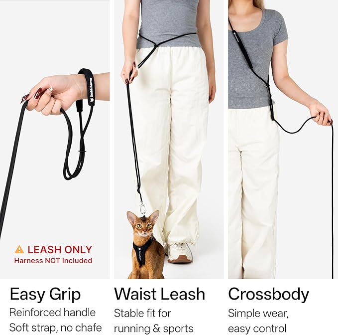 Hands Free Cat Leash Lightweight 4.1-7.2FT Adjustable Durable Rope Leash with Padded Handle, Versatile Crossbody Waist Lead for Cats Puppy ≤26lbs Outdoor Walking (Blush Pink, S)