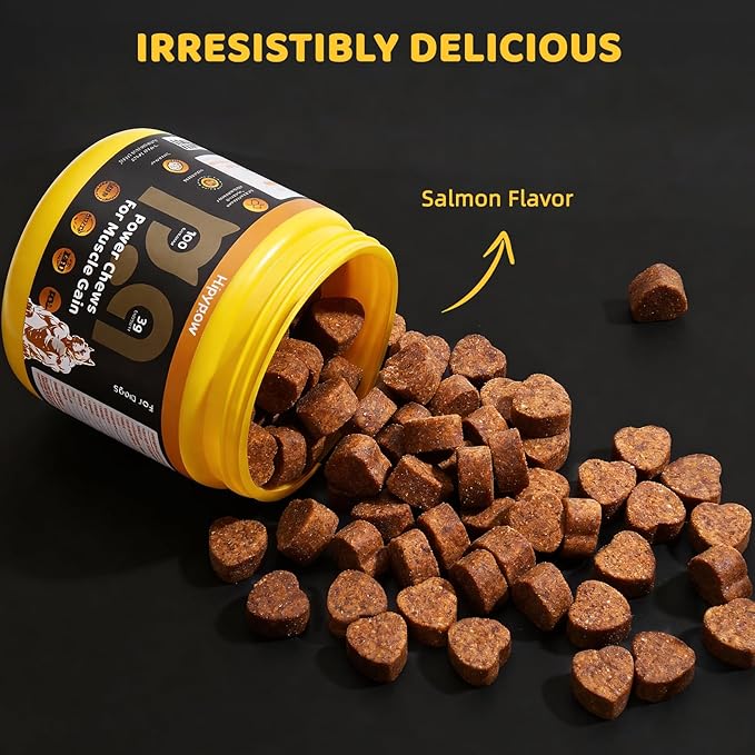 Muscle Gain Chewable Tablets for Dogs: with BCAAs L-Arginine Glucosamine Spirulina and Salmon Oil - Supplement for Muscle Growth Strength and Joint Health - for All Dog Breeds & Ages