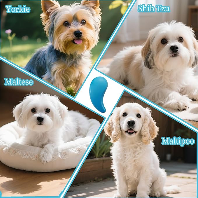 Comma-Shaped Small Dog Brush, Fit for Yorkie, Shih Tzu, Maltese Maltipoo Pomeranian - Gentle Soft Bristles for Effortless Pet Hair Removal, Puppy Essentials (Blue)