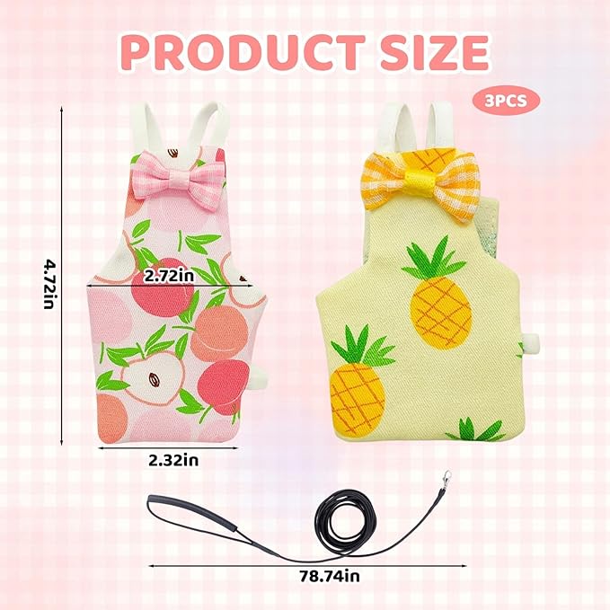 3 Pieces(Large) with Peach and Pineapple Patterns,Bird Diaper, Cotton Fabric, Waterproof Design, Easy to Clean, Comfortable Fit for Small Birds ﻿