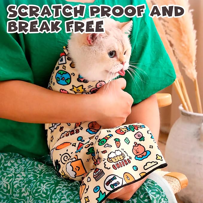 Cat Grooming Wrap, Self-Adherent Soft Cat Blanket to Wrap, Nail Clipping, Anti-Bite, Anti-Scratch, Anti-Escape Calming Wrap (Christmas, 6-10 lbs)