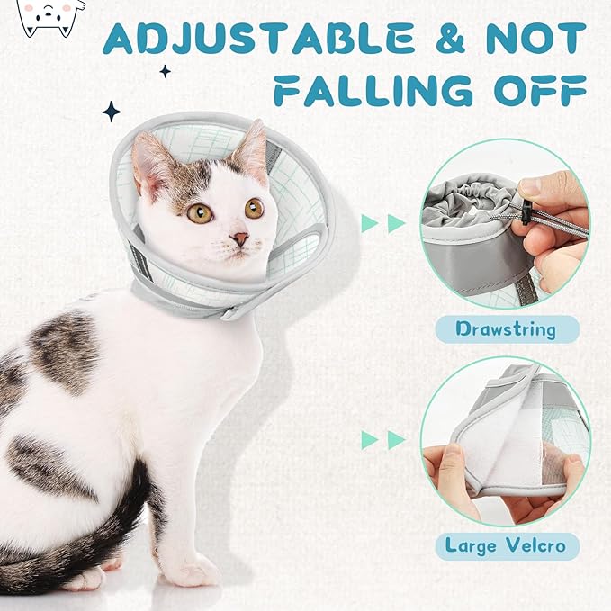 Supet Cat Cone Collar Soft, Air Mesh Recovery Collar to Stop Licking, Breathable Neck Cone Alternative, Lightweight Cat Head Cone Anti Scratch (Green,M)