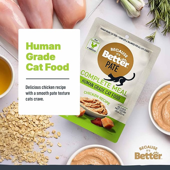 Because It's Better Pate Complete Meal, Chicken Recipe, 2.6 oz Pouches, Wet Cat Food, 12 Count