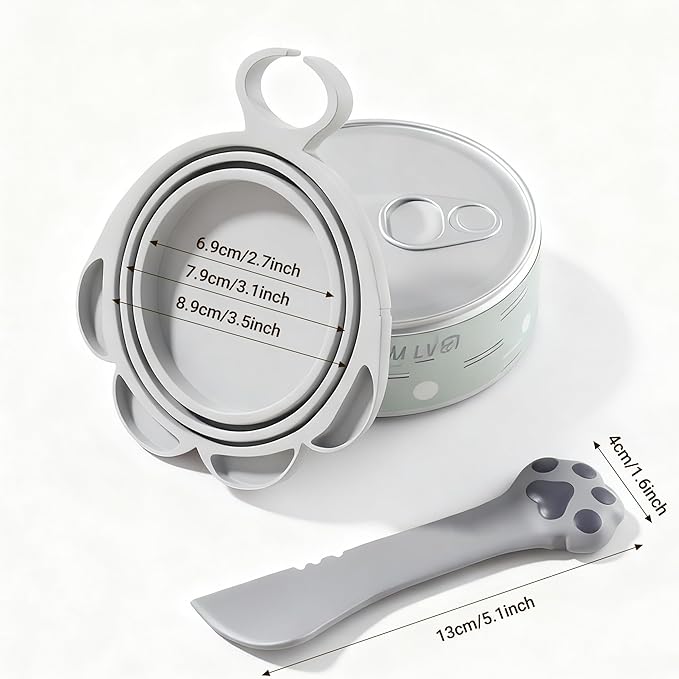 Pet Food Can Lids And Spoon,2 Pack Pet Food Can Covers, One Fit 3 Standard Size Cans,For Dog And Cat Food Cans,Grey
