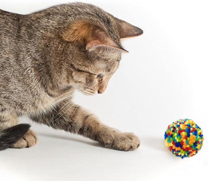 Andiker 6 Pcs Assorted Color Cat Ball Toys, Woolen Yarn Puffs Cat Pom Pom Balls Interactive Kitten Chasing Toys