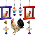 Sumind 2 Pieces Chicken Mirror Toys Hanging Swing Mirror with Bell Wooden Pecking Toy and 4 Pieces Beak Grinding Molar Stones for Hens Birds Parrots(Red,Purple)