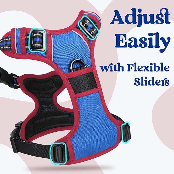 rabbitgoo Dog Harness for Large, No Pull Pet Harness with 3 Buckles, Adjustable Soft Padded Vest with Control Handle, Walking Reflective Pet Vest for Extra Large Dogs, Royal Blue & Red, XL