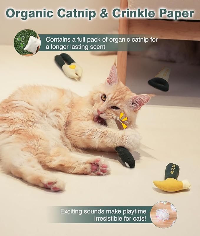 Joytale 4Pcs Tool-Shaped Catnip Toys, Organic Catnip & Crinkle Sound, Soft and Durable, Interactive Chew & Kicker Cat Toys, Exercise and Teething Relief for Indoor Cats & Kittens