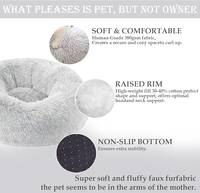 Washable Dog & Cat Bed for Ultra Large Small Medium Size Pet, Calming Donut Round Cute Warming Mat House Supply Indoor, 8 Sized Deal Necessity Essential Furniture for Boy Girl Puppy Kitten kitty