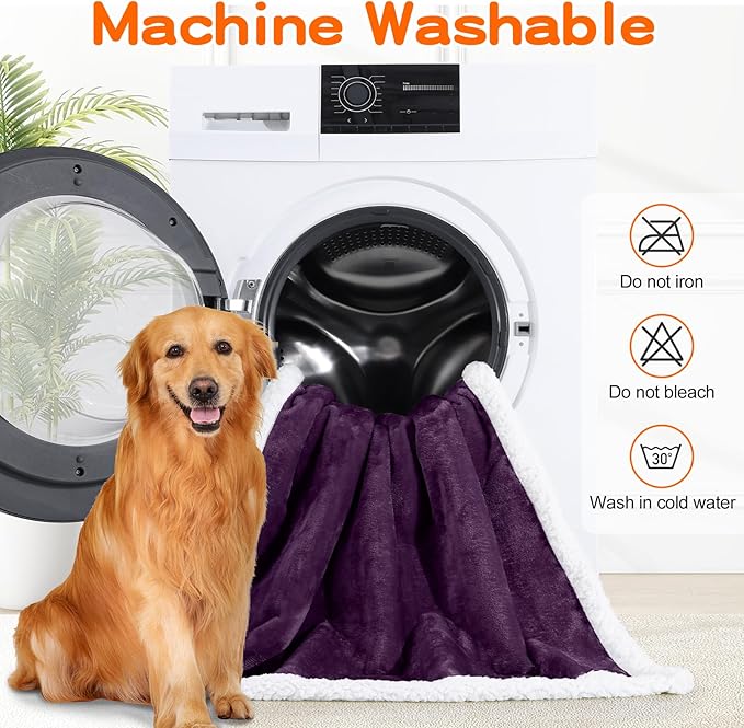 Smiry Waterproof Blanket Throw for Large Dogs, Soft Reversible Dog Blanket for Sofa Couch Bed, Washable Leakproof Sherpa Fleece Furniture Couch Protector(50"x60", Dark Purple/White)