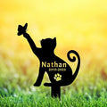 Personalized Name Memorial Garden Stake Pet Metal Grave Marker, Custom Butterfly Cat Memorial Grave Marker Stake, Customized Butterfly Cat Memorial Stake Remembrance Stake with Paw