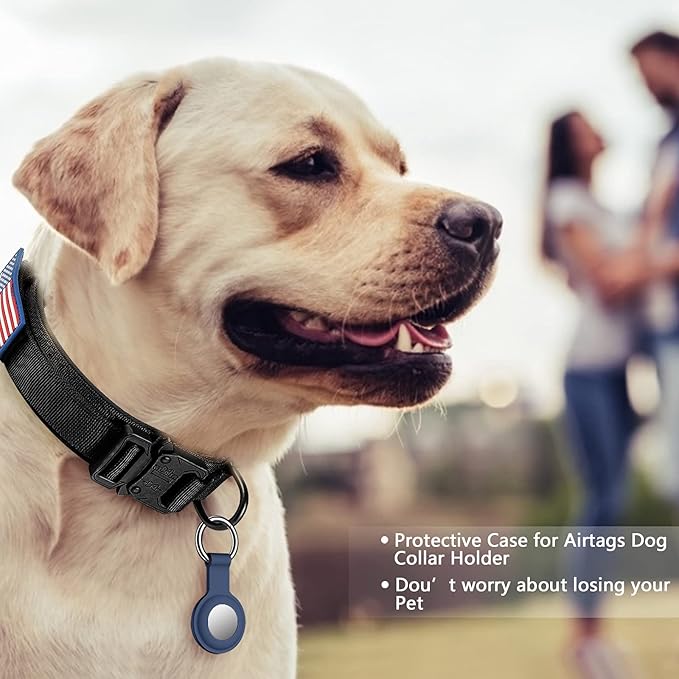 DAGANXI Tactical Dog Collar, Adjustable Military Training Nylon Dog Collar with Control Handle and Heavy Metal Buckle for Medium and Large Dogs, with Patches and Airtags Case (S, Black-Set)