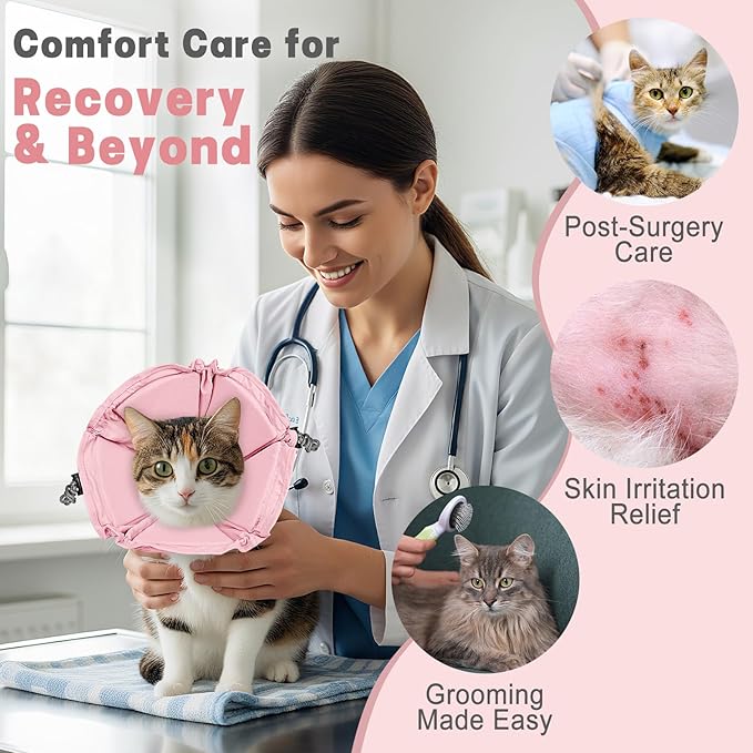 Cat Cone Collar Soft, Adjustable Elizabethan Collar for Cats to Stop Licking, Comfortable Lightweight Kitten Cone for Wound Healing and Surgery Recovery,Pink,L