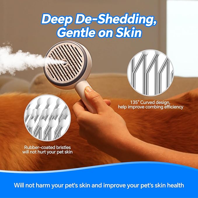 3-in-1 Pet Steam Brush for Dogs and Cats, Shedding & Grooming Comb for Long and Short Hair, Hair Removal with Spray and One-Click Release