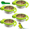 BNOSDM Hanging Stainless Steel Bird Bowls 4 PCS Bird Feeding Dish Cups with Perch Stand Birds Food Container Food and Water Bowls with Spoon for Budgie Cockatoo Finch Lovebirds Pigeons (Green)