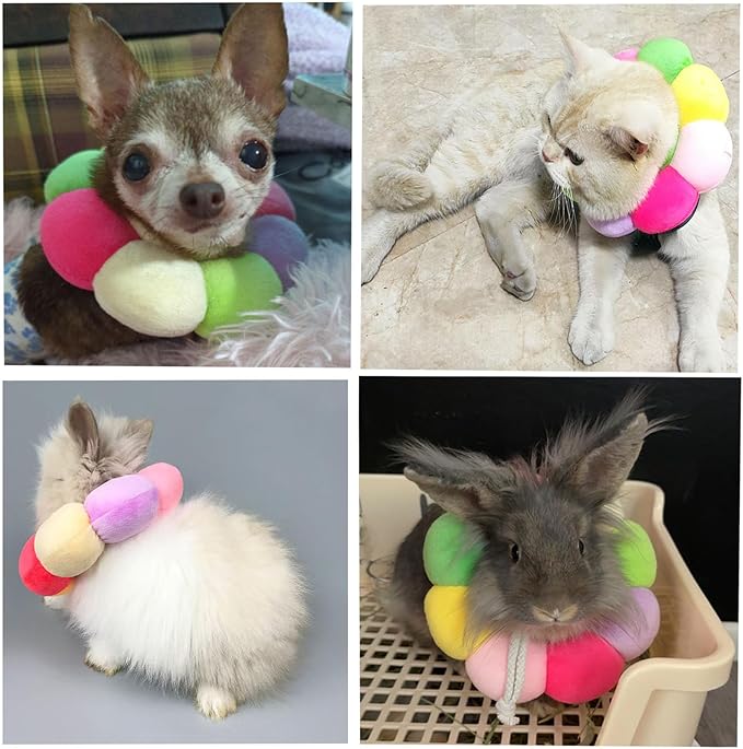 Rabbit Cat Cone Collar Soft,Adjustable Cat Recovery Wound Healing Accessory,Cats Cones to Stop Licking,for Chinchilla,Guinea Pigs,Bunny,Kitten Donuts Collar After Surgery(X-Small)