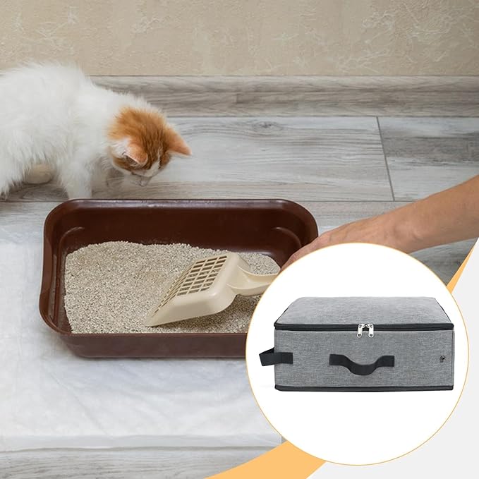 Foldable Cat Container Travel with Handle Multifunctional Oxford Cloth Pet Litters Box for Outdoor, Grey