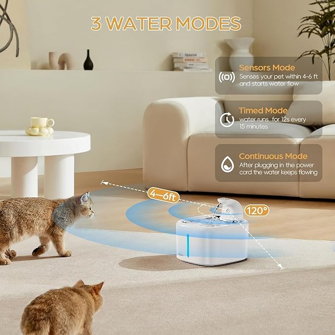 Wireless Cat Water Fountain Stainless Steel, 118oz/3.5L Cordless Automatic Pet Water Dispenser for Cats Indoor, with Motion Sensor, Ultra Quiet Pump, Rechargeable & Multi-Filtration-Silver