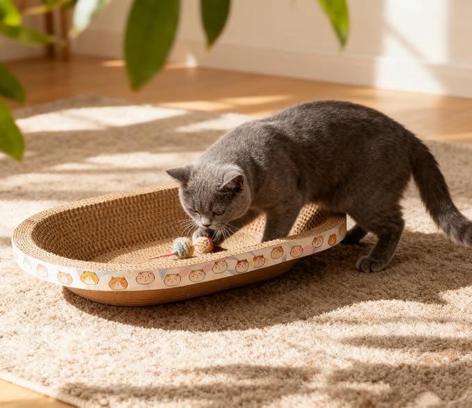 5 Pack Large Cat Scratcher Cardboard, Oval Cat Scratcher Bed Cat Scratch Pad Board Lounge Couch for Indoor Cats Bowl Shaped Cat Scratching Post Nest for Cats Grinding Claw Furniture Protector