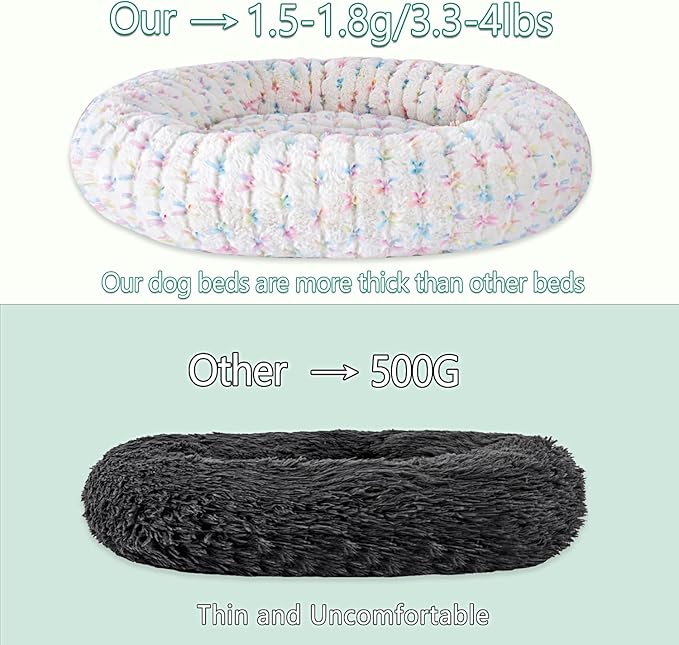 31 Inch Calming Dog Bed for Medium Dogs, Round Anti-Anxiety Warm Bed, Soft Cozy Anti-Slip Donut Washable Pet Bed, Fits up to 50 lbs Pets