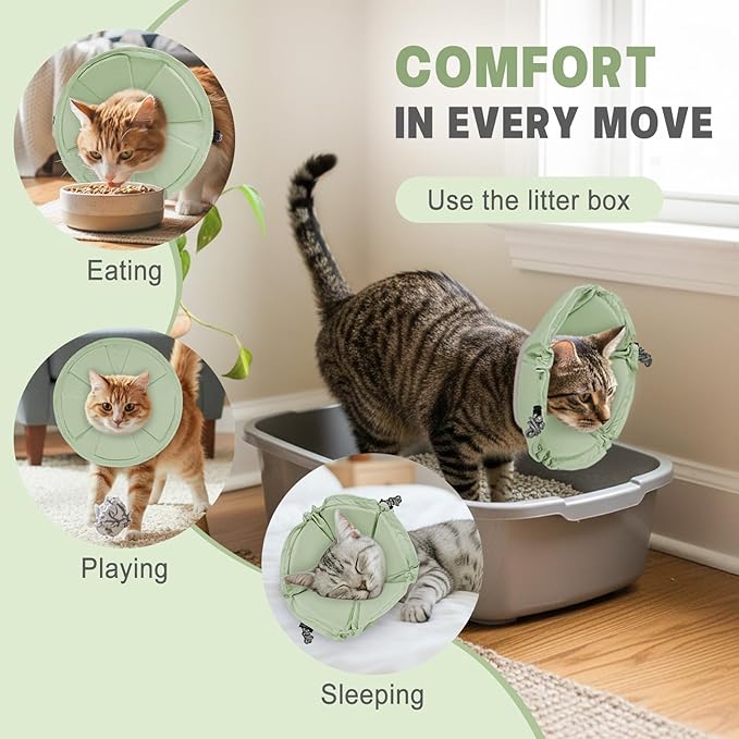 Cat Cone Collar Soft, Adjustable Elizabethan Collar for Cats to Stop Licking, Comfortable Lightweight Kitten Cone for Wound Healing and Surgery Recovery,Green,M