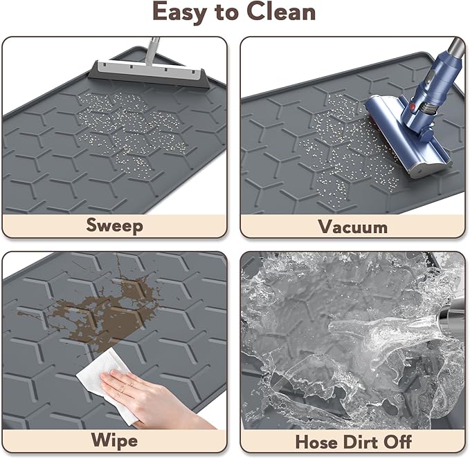 Cat Litter Box Mat, Silicone Kitty Litter Mat, 24" X 16" Waterproof Silicone Pad for Floor, Dark Gray