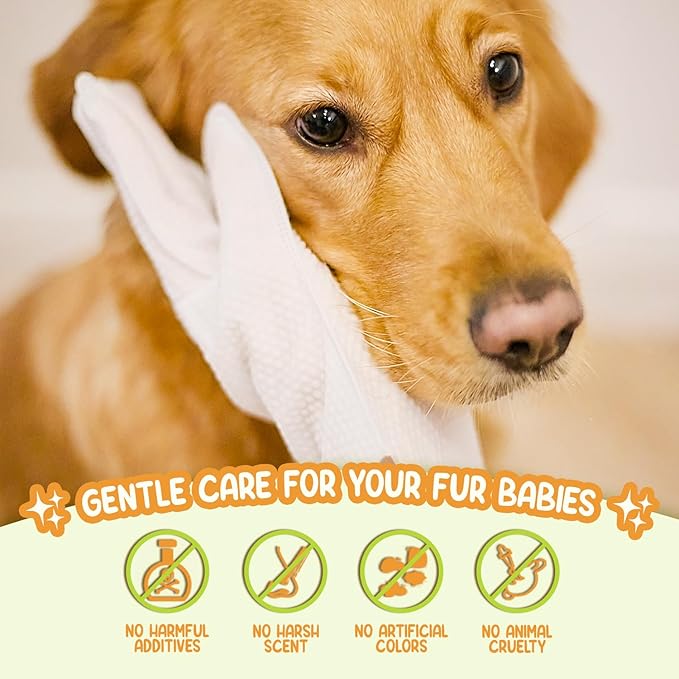 Pet Deodorizing Glove Wipes for Dogs & Cats | Nourish & Clean Fur & Skin | Coconut Oil & Chamomile Rinse-Free Wipes | Bathing Glove Wipes for Daily Care | Natural, Hypoallergenic (8 Pack)