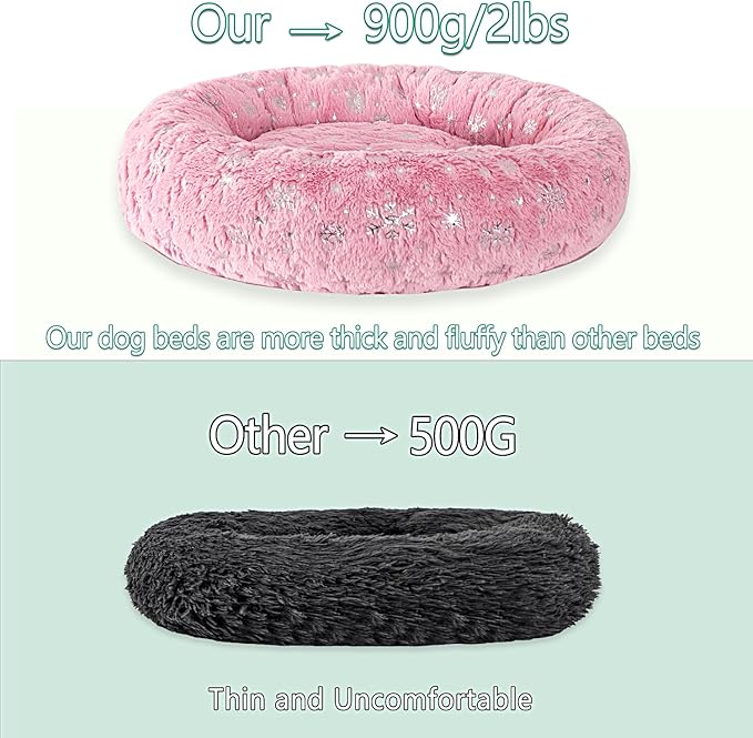 31 Inch Christmas Snowflakes Calming Dog Bed for Medium Dogs, Round Anti-Anxiety Warm Bed, Soft Cozy Anti-Slip Donut Washable Pet Bed, Fits up to 50 lbs Pets