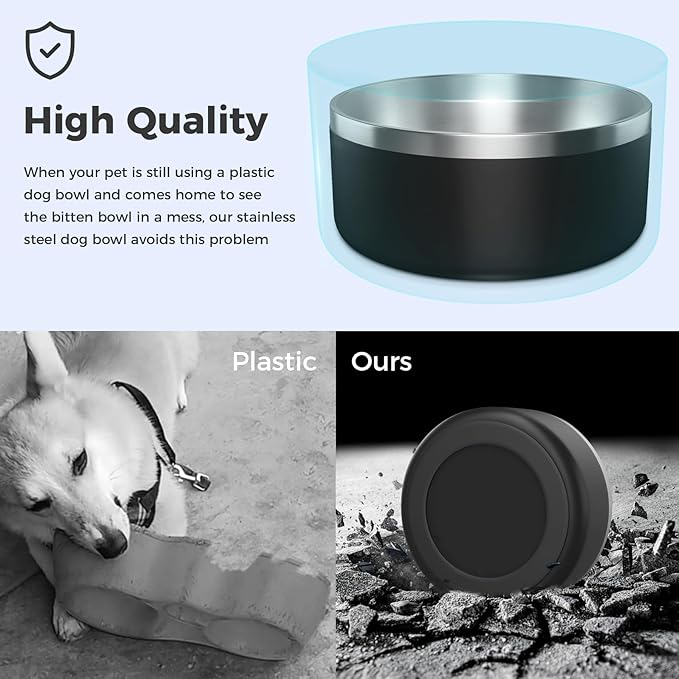 Dog Bowl, Stainless Steel Dog Food and Water Bowl with Non Slip Quiet Bottom, Easy to Clean, Dishwasher Safe, 40oz, Black