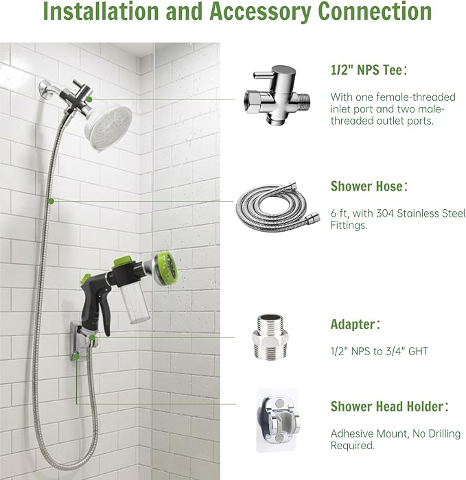 Dog Shower Attachment Water Hose Nozzle Sprayer Set with Metal 3-Way Shower Diverter & 6FT Shower Hose, 10 Spray Modes,with Soap Dispenser,Suitable for Indoor Outdoor Dog Washing