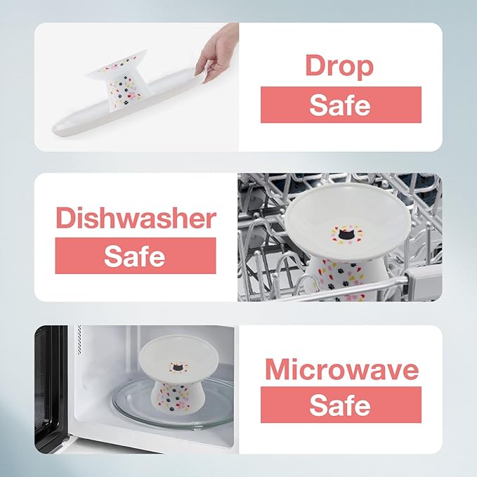 Necoichi Raised Cat Food Bowl – Ceramic Elevated Cat Bowl for Whisker & Neck Fatigue, Dishwasher Microwave Safe – Non-Slip & Anti Vomiting Ergonomic Design (Sakura Floral, Extra Wide, 2-Cups Capacity)