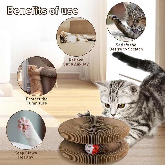 2PCS Cat Toys Cat Scratcher Magic Organ Cat Scratcher, Infinity Scratching Board Reversible Interactive Cardboard Kitten Pads for Bored Indoor Cats-Cat Interactive Toys