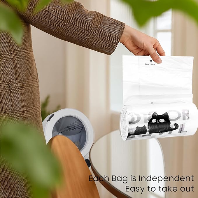 90 Pack Cat Litter Box Robot 5/4/3 Waste Bags, Tear-free, Automatic Litter Box Liners Bags, 9-11 Gallon Capacity - White