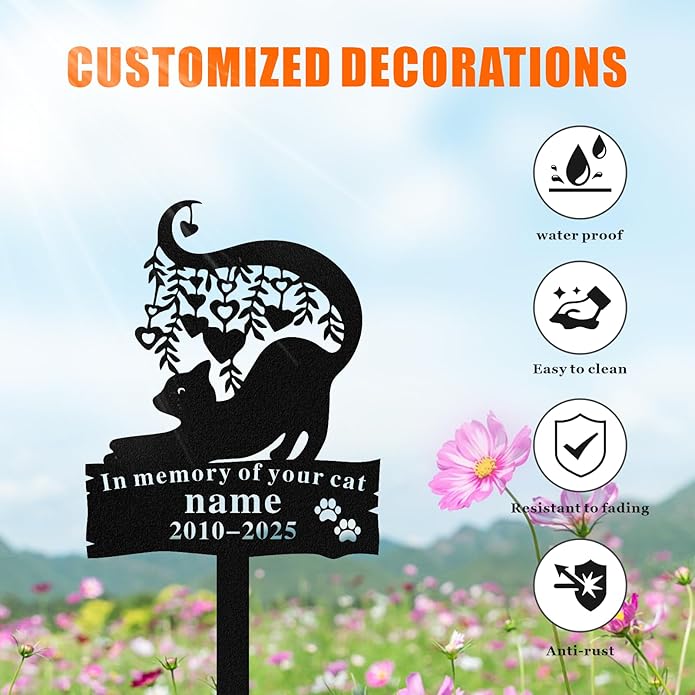 Personalized Memorial Marker for Departed Feline Friends, Handcrafted Cat Grave Stone