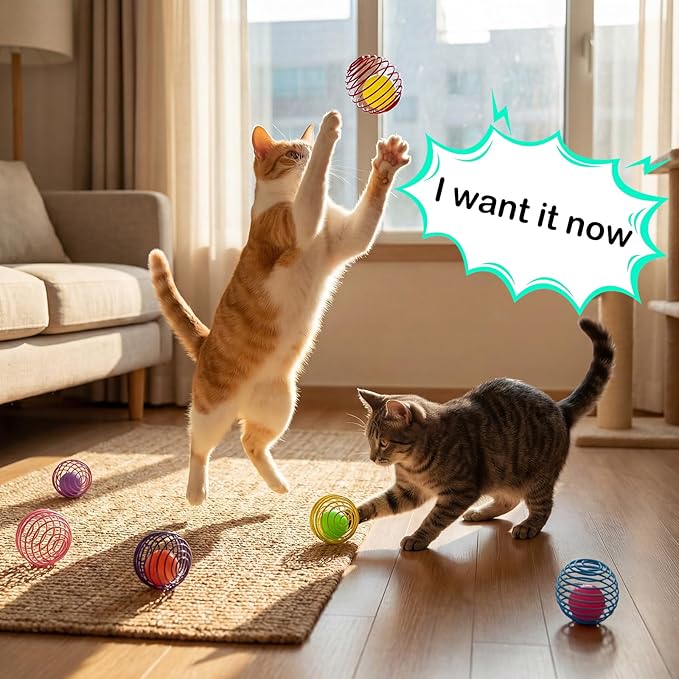 Jecery 5 Pcs Cat Spring Balls Toys Stretchable Rolling Balls Colorful Playful Coils Interactive Action Toy Caged Rats for Kitten Pet Supplies (Glow Ball,Multicolor)