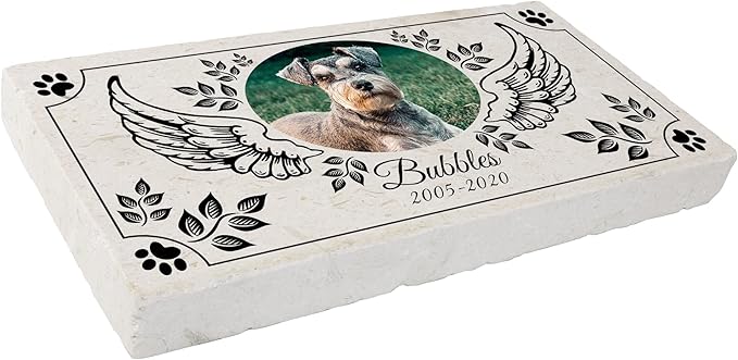 Personalized Pet Memorial with Keepsake Photo on Limestone - Headstones, Garden Stones, and Grave Markers for Dogs - Dog Memorial Stone, Pet Memorial Gifts - 12”x 6”x1.25" D (A. Bubbles Design)