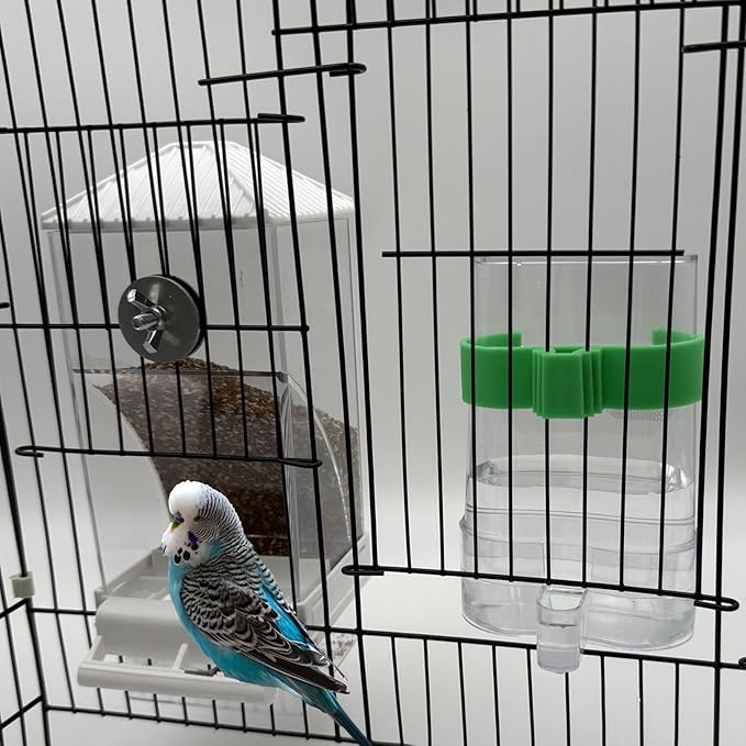 No Mess Bird Feeder, Automatic No-Spill Transparent Bird Feeder Acrylic Parakeet Food Dispenser Cage Accessories for Parakeet Lovebirds Cockatoo Budgie (White)
