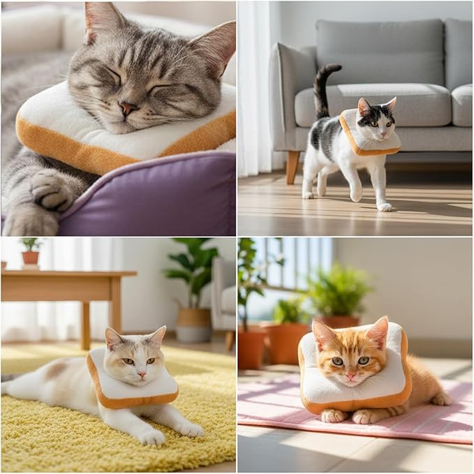 Adjustable Cat Cone Soft Cat Recovery Collar Kitten Cones After Surgery Neutering Toast Pet Neck Strap to Stop Licking Lightweight Comfortable Elizabethan Collar for Puppies Kitten Adult Cats