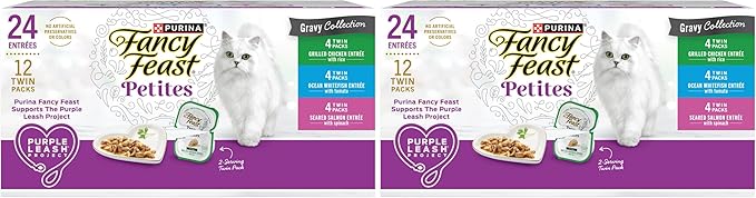 Fancy Feast Purina Gourmet Wet Cat Food Variety Pack, Petites Gravy Collection, Break-Apart tubs, 24 Servings - 2.8 oz. Tubs, (Pack of 24)