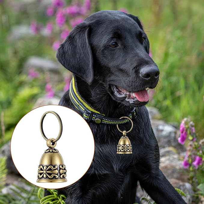 2Pcs Copper Collar Bells for Small Pets, 0.75 Inch Vintage Brass Jingle Bells, Ideal for DIY with Anti-Lost ID Pendant Tags, Retro Pet Craft Bell Charms for Cats & Puppies