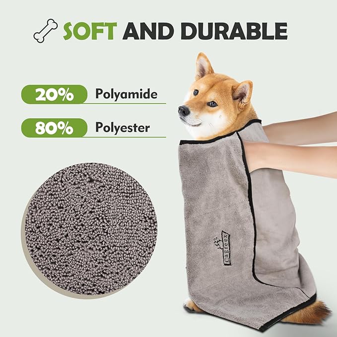 Microfiber Dog Grooming Bath Towel: Super Absorbent Soft Pet Grooming Towel Bath & Shower Supplies - Large Towels to Drying Dog Cat Pets Drying & Grommers (Gray, 2 Pcs)