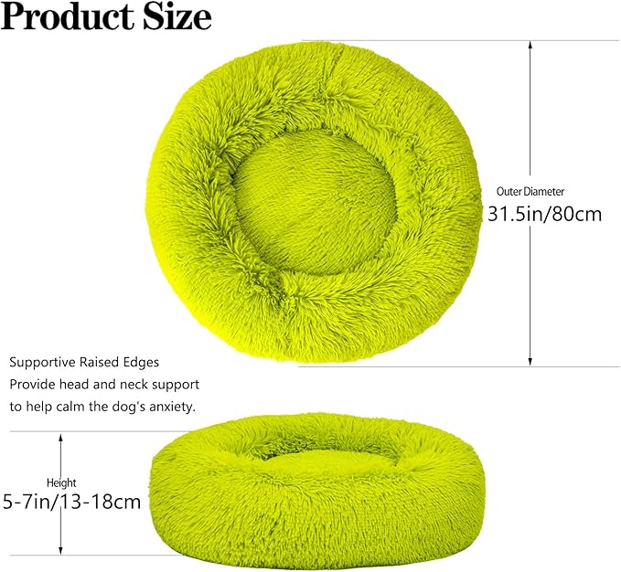 Calming Dog Bed for Medium Dogs Cats, Puppy 31'' Round Anti-Anxiety Warm Fluffy Plush Faux Fur Bed, Soft Anti-Slip Donut Washable, Cozy Medium Puppy Bed, Fits up to 50 lbs Pets
