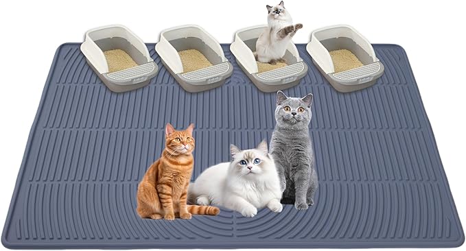 Large Silicone Cat Litter Mat 47" X 35",Cat Mat for Litter Box Anti-Slip,Cat Litter Trapping Mat, Non-Slip Kitty Litter Mat for Floor,Easy to Clean& Waterproof Cat Litter Pads