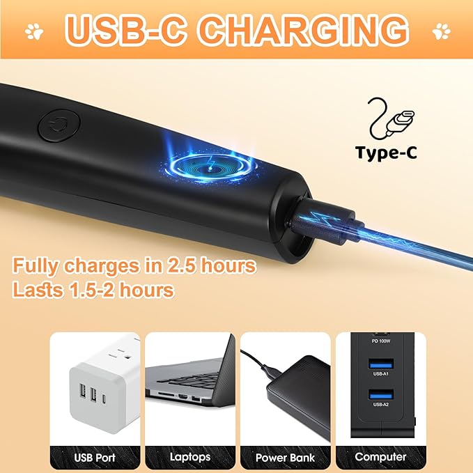 4 in 1 Dog Grooming Kit with USB-C Charging, Paw Trimmer for Small Dogs, Cats, Pet Hair Clippers Dog Nail Grinder, Cordless Hair Trimmer with 2 Speed Modes