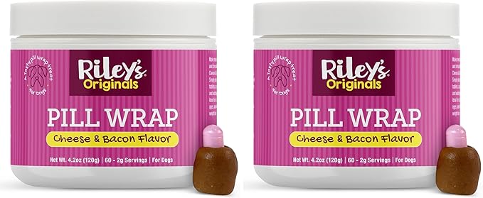 Riley's Pill Wrap for Dogs - Delicious Cheese & Bacon Flavored Pill Paste for Dogs - Wrap Pills, Capsules, Tablets in a Pocket or Pouch to Mask The Taste & Make Pill Time Easy - 4.2 oz (Pack of 2)