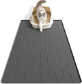 Pieviev Silicone Cat Litter Trapping Mat, 34''x22'' Large Cat Litter Mat, Easy to Clean & Soft on Kitty Paws, Waterproof Kitty Litter Pads for Indoor Cats, Dark Grey