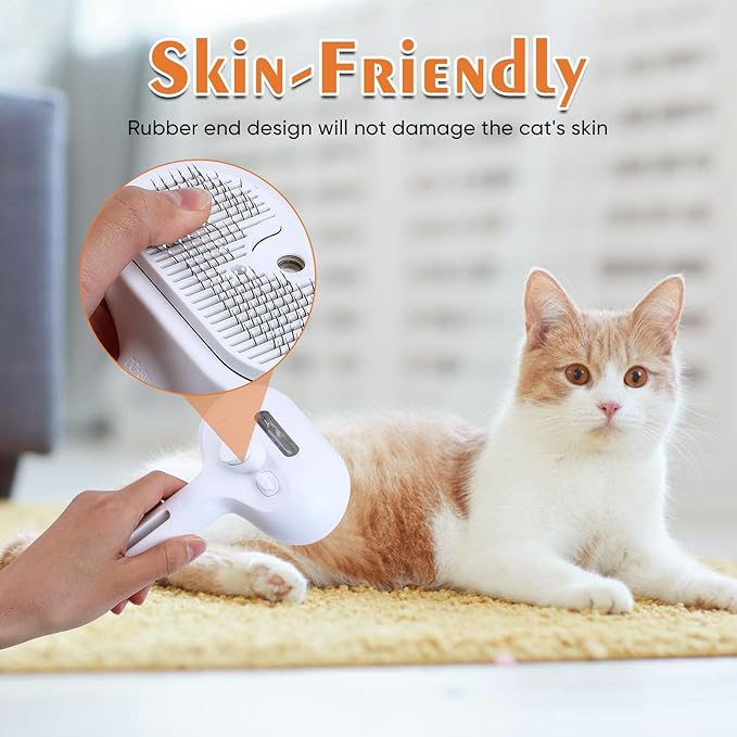 NATUYA Cat Steam Brush, Self-Cleaning Pet Brush for Dog and Cats Shedding Massaging Grooming, Cool Mist Only, Come With Cat Nail Clipper (White)